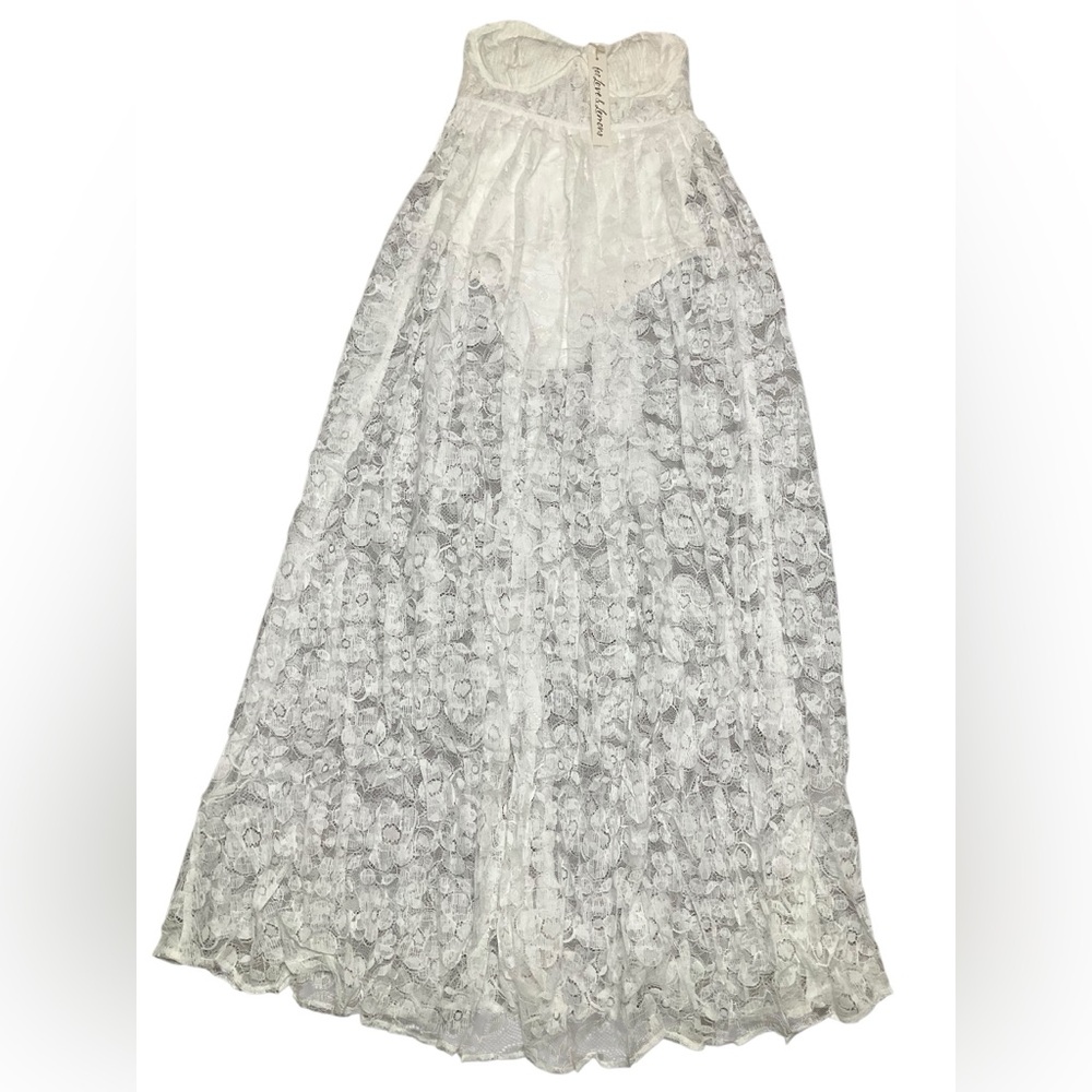 For Love & Lemons Lorena Lace Sheer Maxi Dress White Size Small NWT - Picture 3 of 13